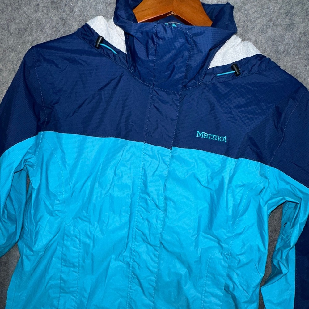 Marmot Rain Jacket Womens Medium Blue PreCip Waterproof Hood Lightweight
